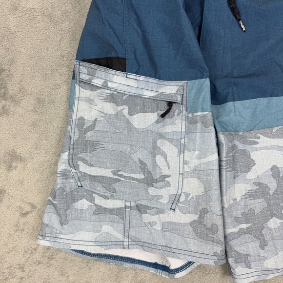 Pelagic High Performance Board Shorts Cargo Pocket Blue Camo Stretch Swim Trunks - Picture 6 of 11